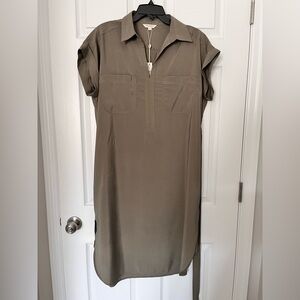 Sage Green Max Studio V-Neck Shirt Dress, Midi Length, Size Small